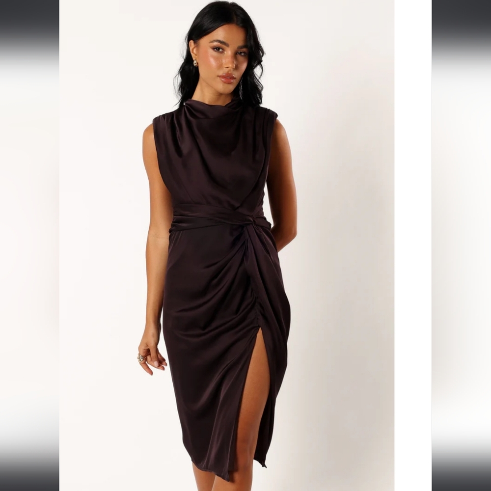 Petal and Pup Dina Midi Dress, Black Coffee, Size Small